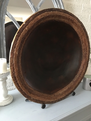 Beautiful Asian earthenware bowl on stand.